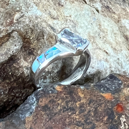 David Rosales Amazing Light Inlaid Sterling Silver Ring Cubic Zirconia