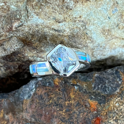 David Rosales Amazing Light Inlaid Sterling Silver Ring Cubic Zirconia