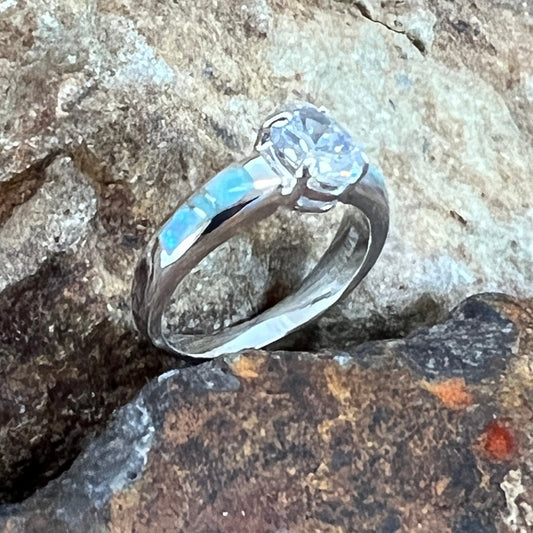 David Rosales Amazing Light Inlaid Sterling Silver Ring Cubic Zirconia