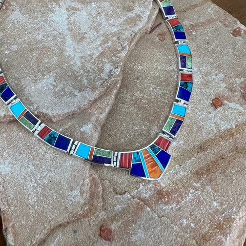 David Rosales Indian Summer Inlaid Sterling Silver Necklace