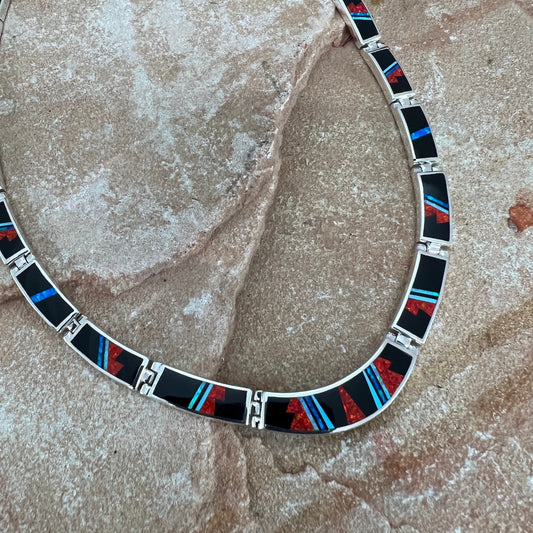 David Rosales Red Moon Fancy Inlaid Sterling Silver Necklace