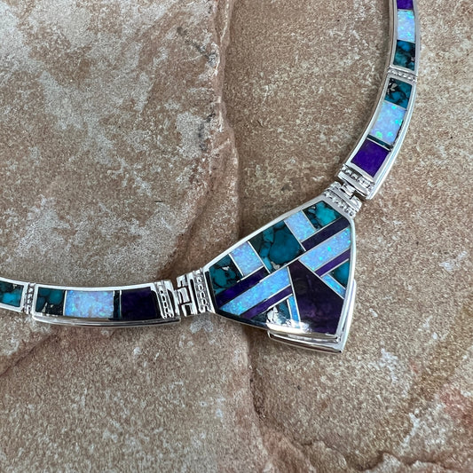 David Rosales Shalako Inlaid Sterling Silver Necklace