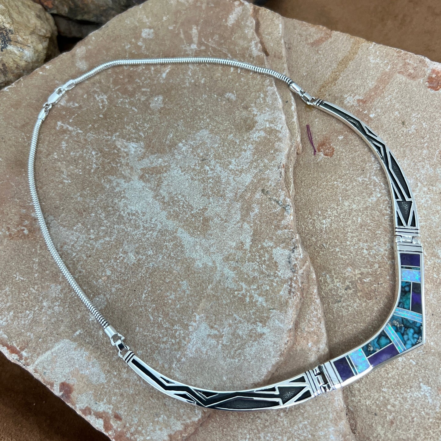 David Rosales Shalako Inlaid Sterling Silver Necklace
