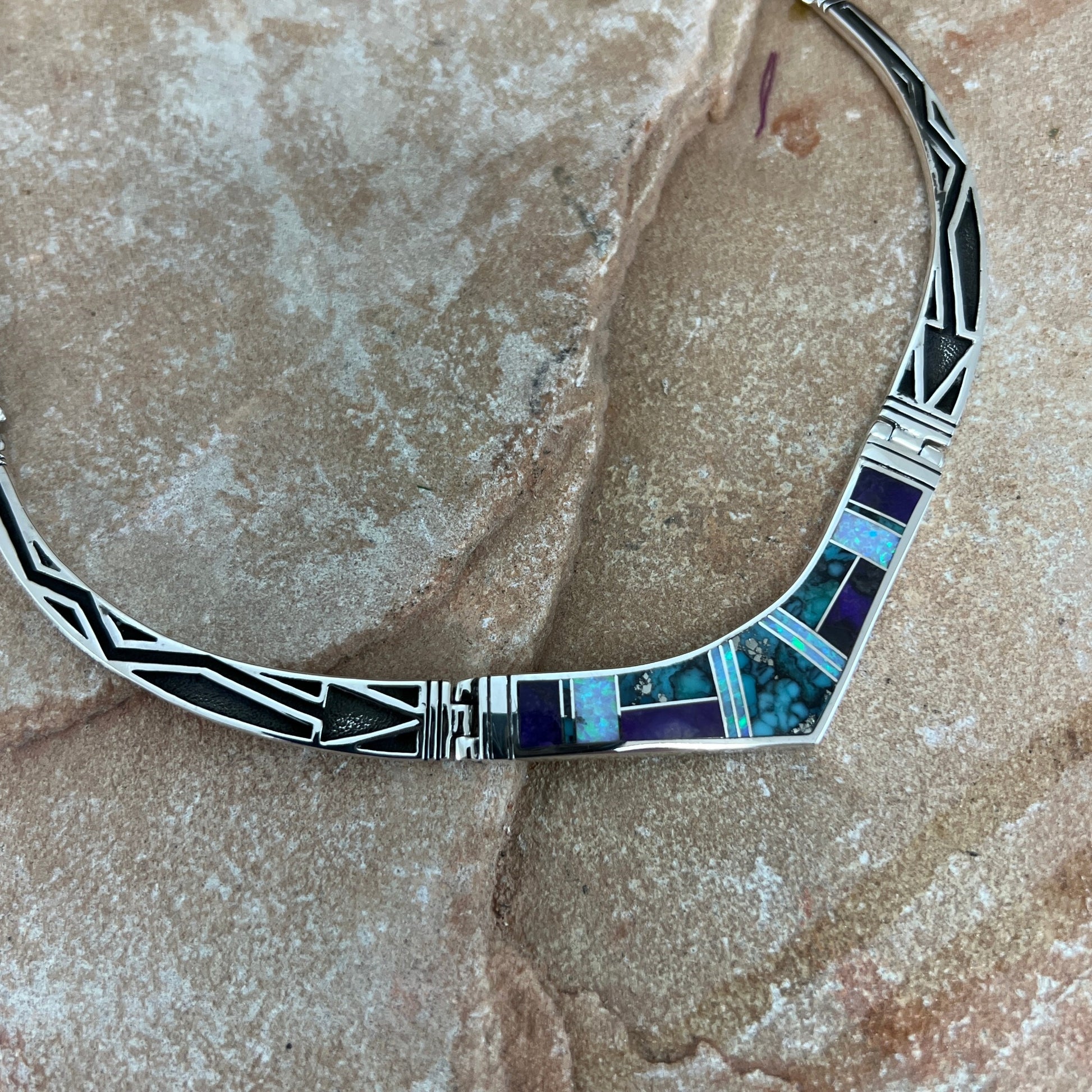 David Rosales Shalako Inlaid Sterling Silver Necklace