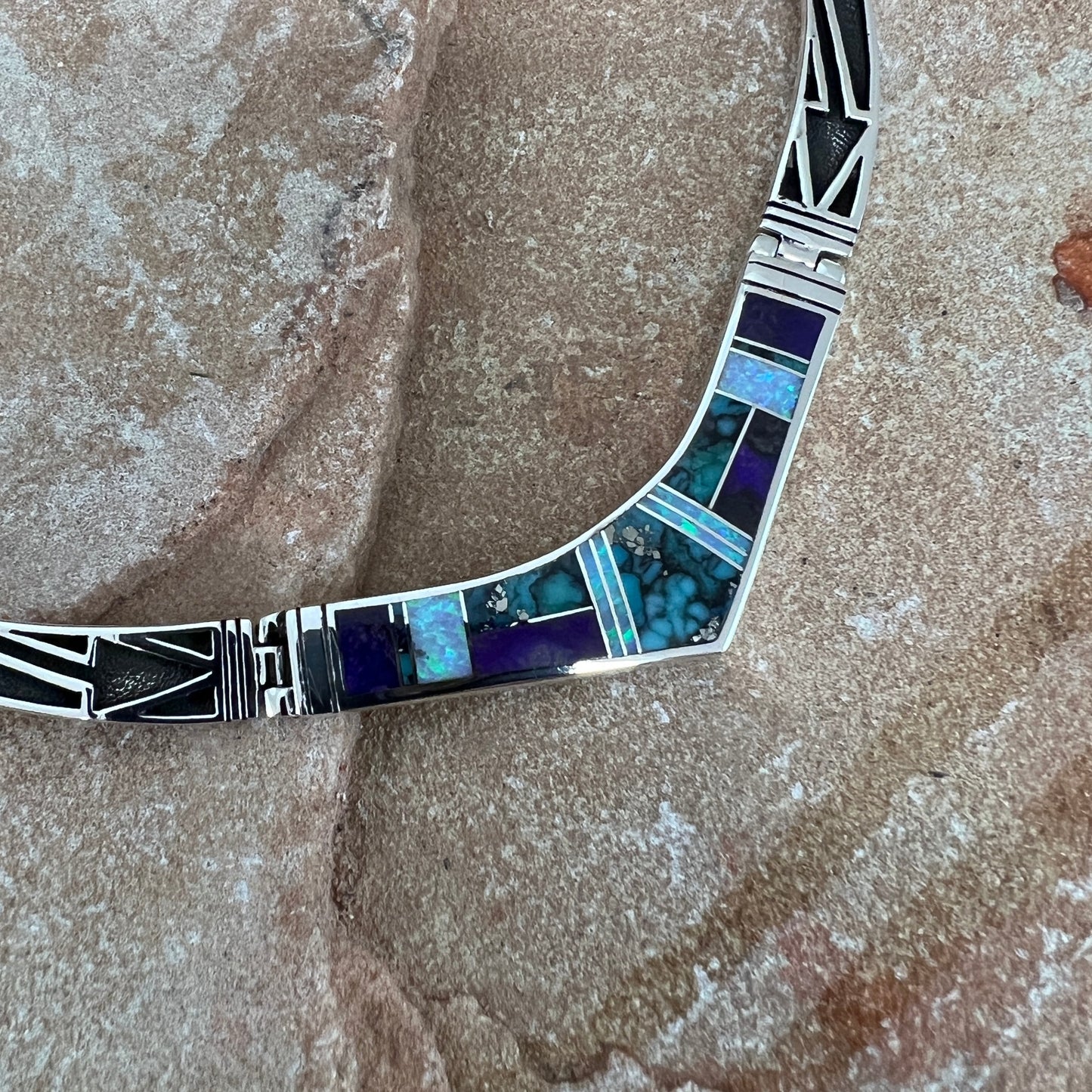 David Rosales Shalako Inlaid Sterling Silver Necklaceu