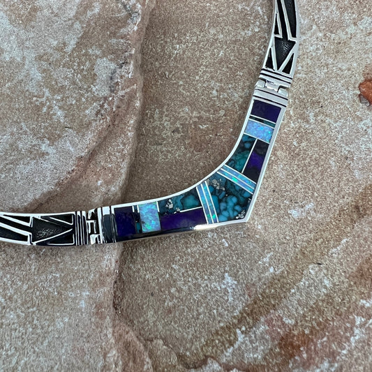 David Rosales Shalako Inlaid Sterling Silver Necklaceu