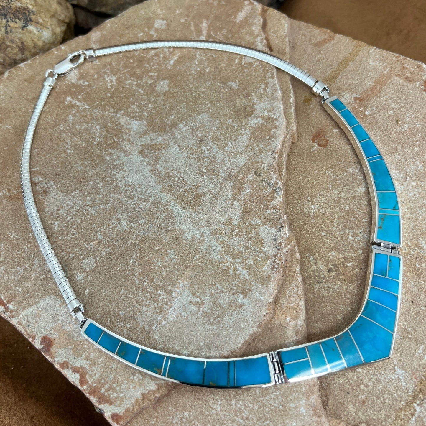 David Rosales Arizona Blue Fancy Inlay Sterling Silver Necklace
