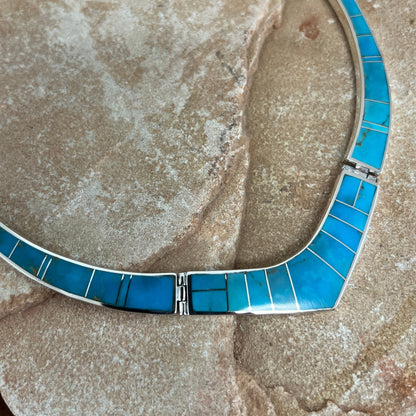 David Rosales Arizona Blue Fancy Inlay Sterling Silver Necklace