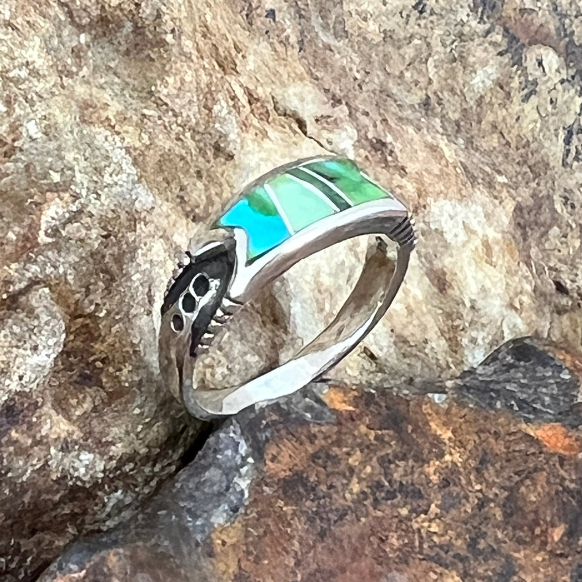 David Rosales Sonoran Gold Inlaid Sterling Silver Ring