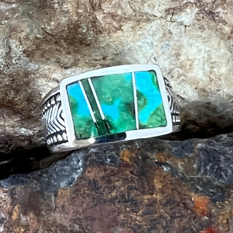 David Rosales Sonoran Gold Turquoise Inlaid Sterling Silver Ring