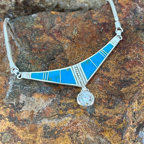 David Rosales Arizona Blue Inlaid Sterling Silver Necklace w/ CZ
