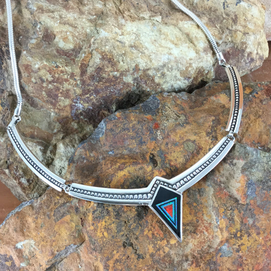 David Rosales Red Moon Inlaid Sterling Silver Necklace