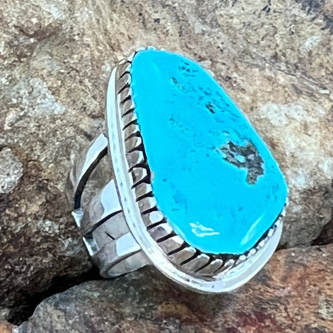 Tommy Jackson Number Morenci Turquoise Sterling Silver Ring - Size 11.5