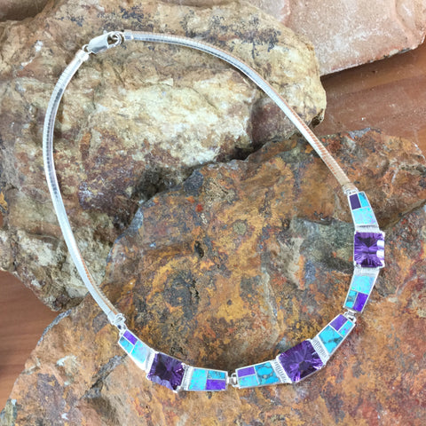 David Rosales Shalako Inlaid Sterling Silver Necklace w Amethyst