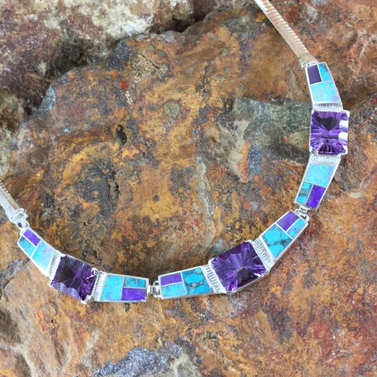 David Rosales Shalako Inlaid Sterling Silver Necklace w Amethyst