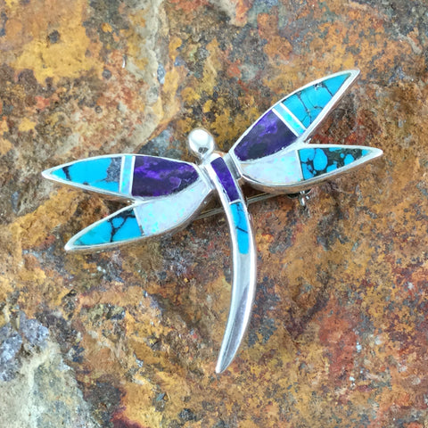 David Rosales Shalako Inlaid Sterling Silver Pendant/Pin Dragonfly