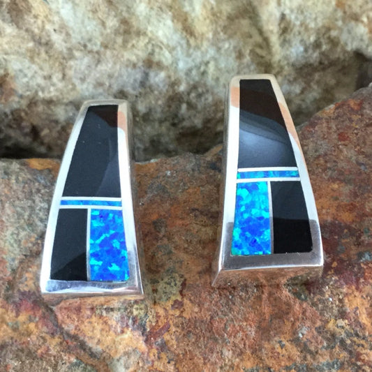 David Rosales Black Beauty Inlaid Sterling Silver Earrings