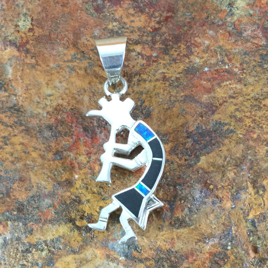 David Rosales Black Beauty Inlaid Sterling Silver Pendant Kokopeli