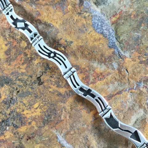 David Rosales Silver Country Inlaid Sterling Silver Wavy Link Bracelet