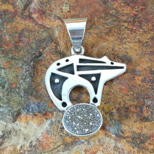 David Rosales Sterling Silver Pendant w/ Druzy Crystal - Bear