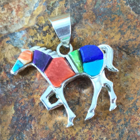 David Rosales Indian Summer Cobble Inlaid Sterling Silver Pendant Horse