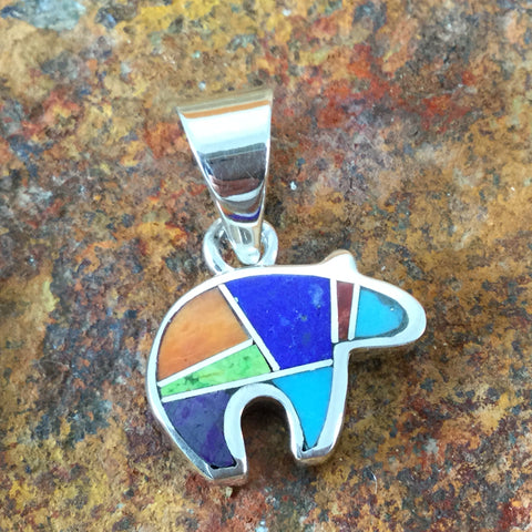 David Rosales Indian Summer Inlaid Sterling Silver Pendant Little Bear
