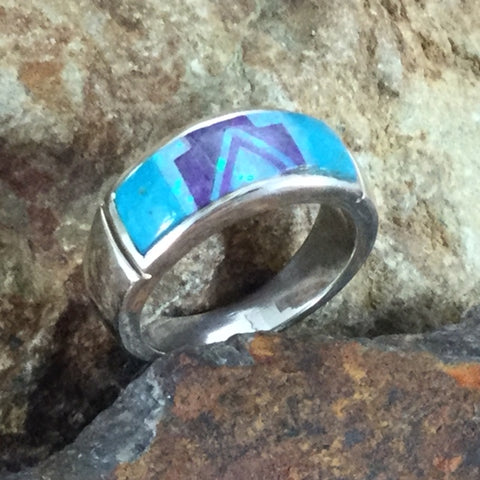 David Rosales Shalako Fancy Inlaid Sterling Silver Ring