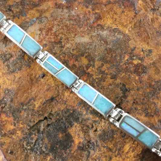 David Rosales Amazing Light Inlaid Sterling Silver Link Bracelet