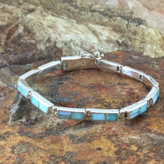 David Rosales Amazing Light Inlaid Sterling Silver Link Bracelet