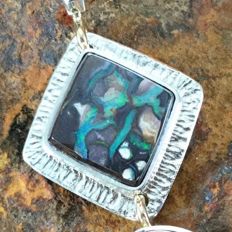 Rosarita, Boulder Opal Inlaid Sterling Silver Pendant by Duane Maktima