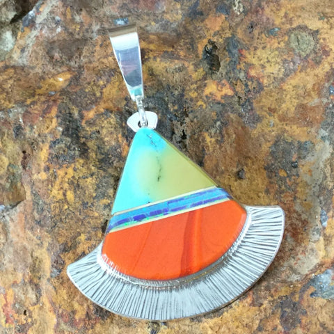 Rosarita, Turquoise & Opal Inlaid Sterling Silver Pendant by Duane Maktima