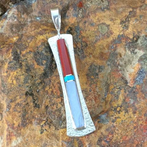 Rosarita, Turquoise & Chalcedony Inlaid Sterling Silver Pendant by Duane Maktima