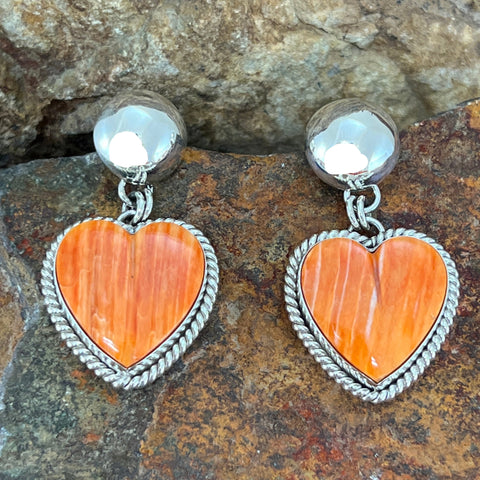 Spiny Oyster Shell Sterling Silver Earrings Hearts by Artie Yellowhorse