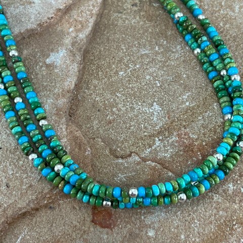 18" Three Strand Sonoran Gold Turquoise Beaded Necklace by Artie Yellowhorse