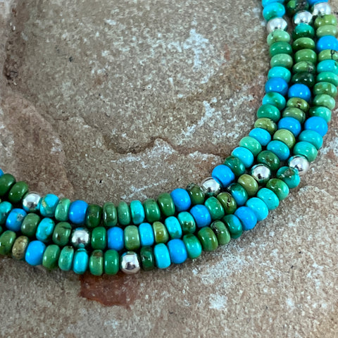 18" Three Strand Sonoran Gold Turquoise Beaded Necklace by Artie Yellowhorse