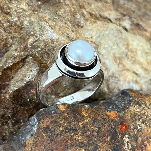 Pearl & Sterling Silver Ring by Artie Yellowhorse Size 8