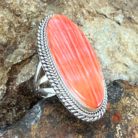 Spiny Oyster Sterling Silver Ring by Artie Yellowhorse Size 7