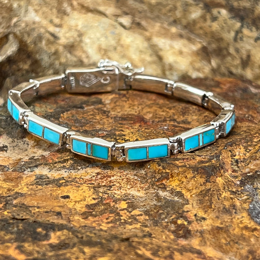 David Rosales Arizona Blue Inlaid Sterling Silver Big Link Bracelet