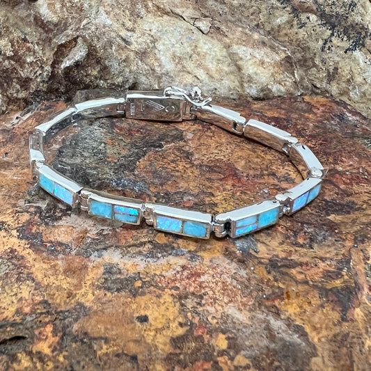 David Rosales Amazing Light Inlaid Sterling Silver Link Bracelet