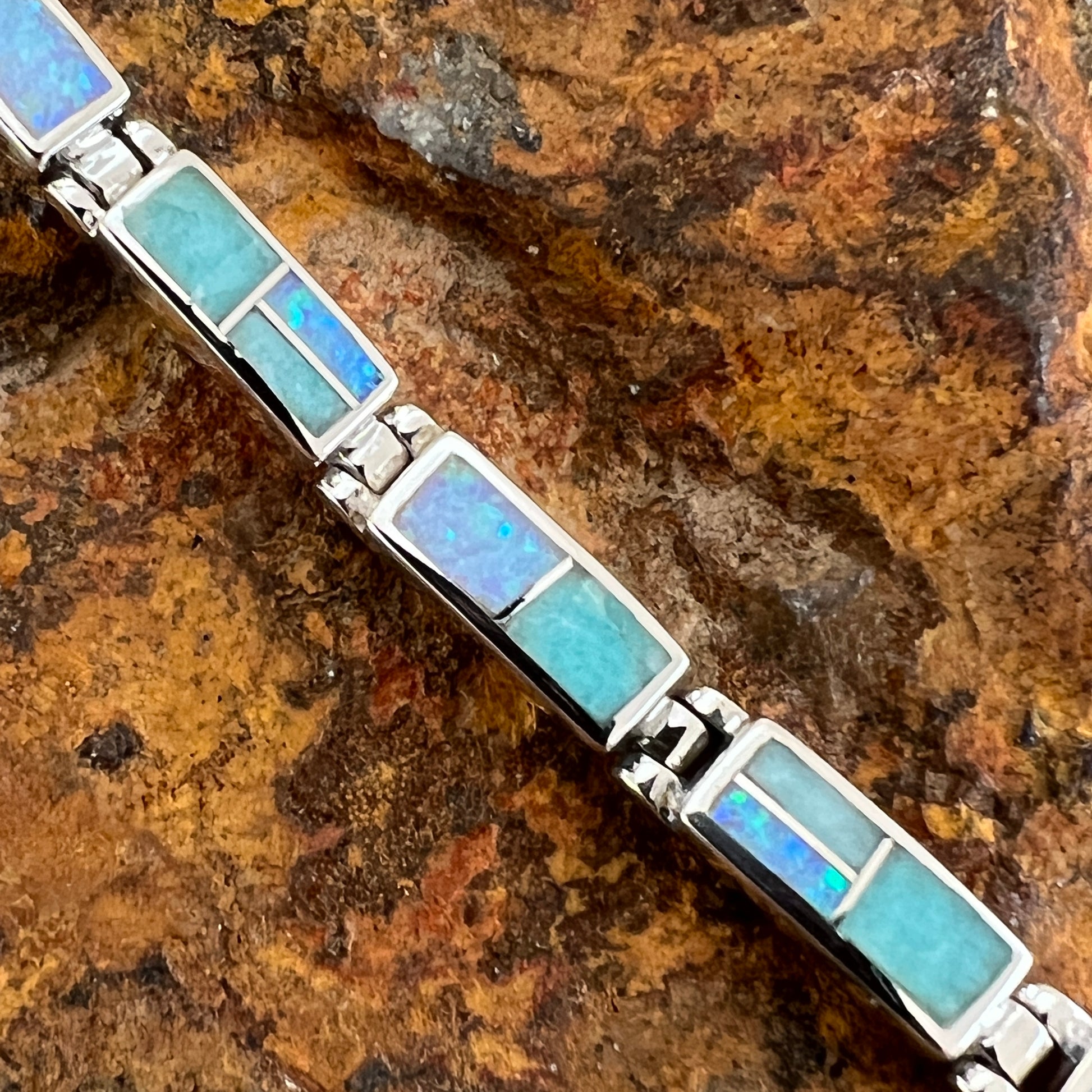 David Rosales Amazing Light Inlaid Sterling Silver Link Bracelet