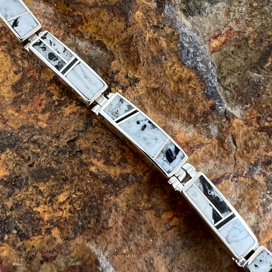 David Rosales White Buffalo Inlaid Sterling Silver Big Link Bracelet