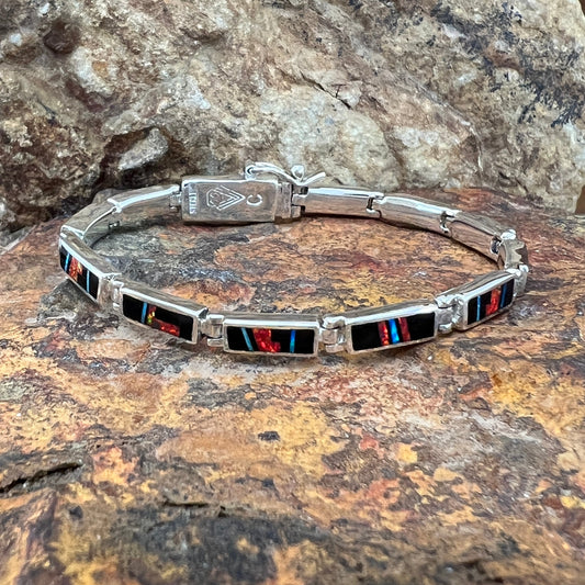 David Rosales Red Moon Inlaid Sterling Silver Link Bracelet