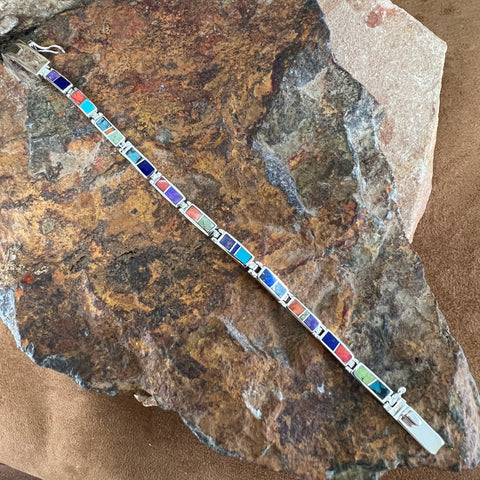 David Rosales Indian Summer Inlaid Sterling Silver Link Bracelet