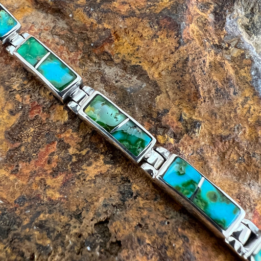 David Rosales Sonoran Gold Inlaid Sterling Silver Big Link Bracelet