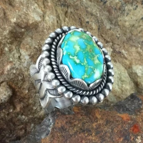 Sonoran Gold Turquoise Sterling Silver Ring by Elgin Tom Size 8