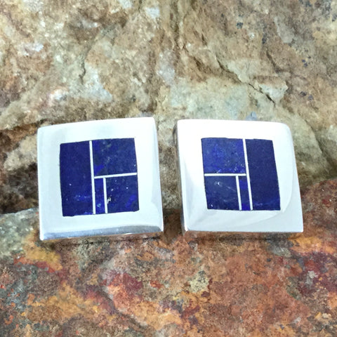 David Rosales Blue Water Inlaid Sterling Silver Cuff Links