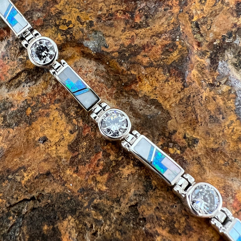 David Rosales Mystic Pearl Inlaid Sterling Silver Bracelet w/ CZ