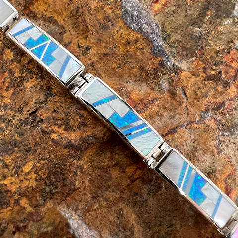 David Rosales Mystic Pearl Inlaid Sterling Silver Big Link Bracelet