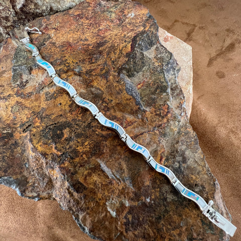 David Rosales Mystic Peart Inlaid Sterling Silver Wavy Link Bracelet