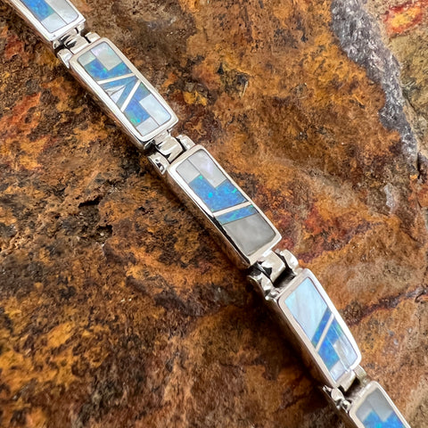 David Rosales Mystic Pearl Inlaid Sterling Silver Link Bracelet